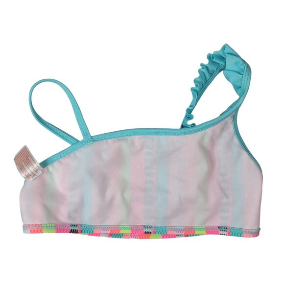 Cat & Jack Girls Swimsuit Set Pink Blue Medium Bikini Skirt Cover Stripe 3 Piece - Picture 4 of 16